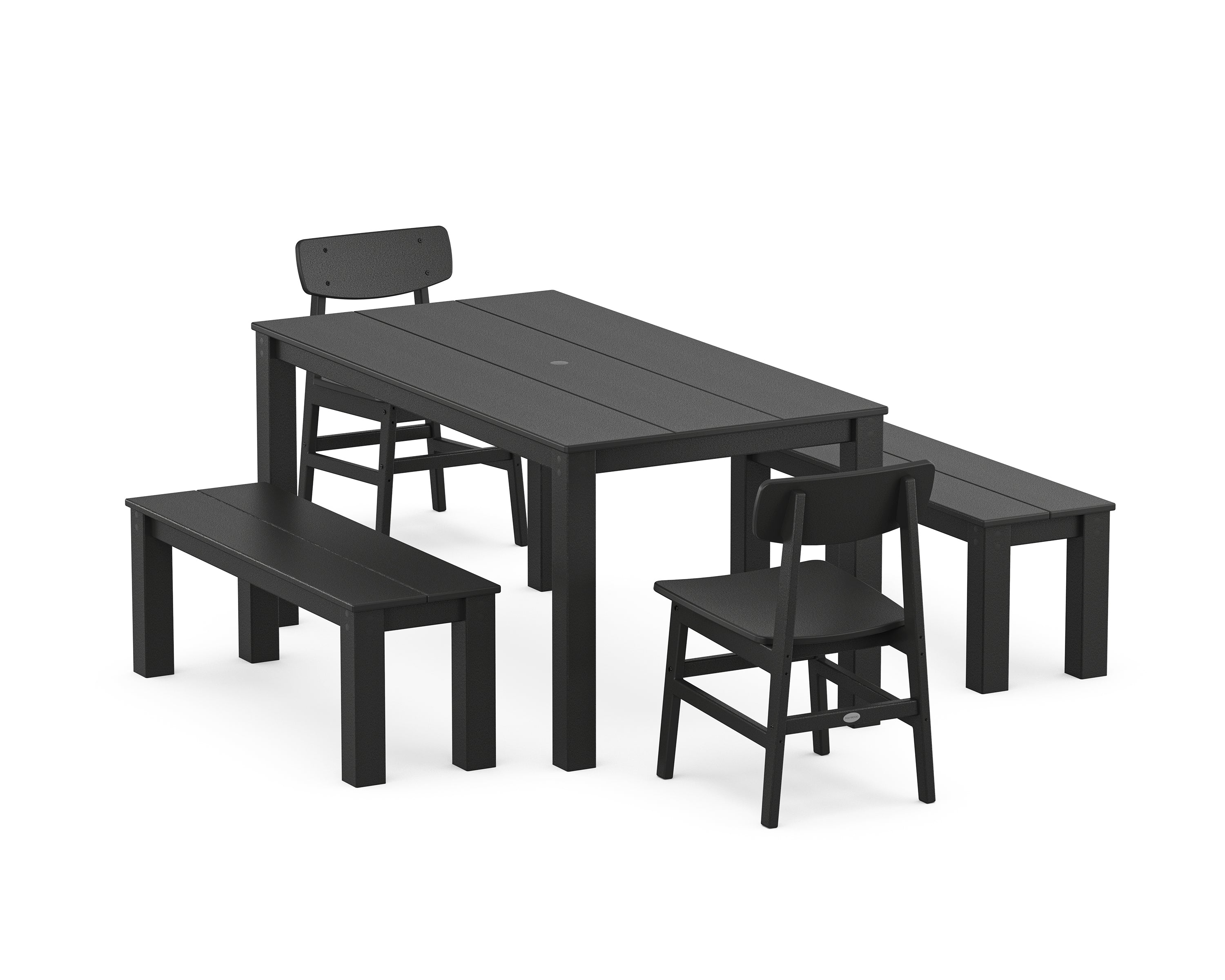 POLYWOOD® Modern Studio Urban Chair 5-Piece Parsons Dining Set with Benches in Black