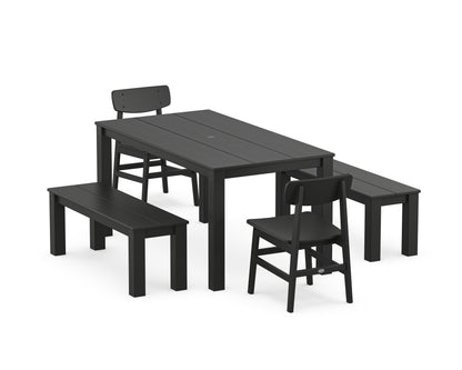 POLYWOOD® Modern Studio Urban Chair 5-Piece Parsons Dining Set with Benches in Black