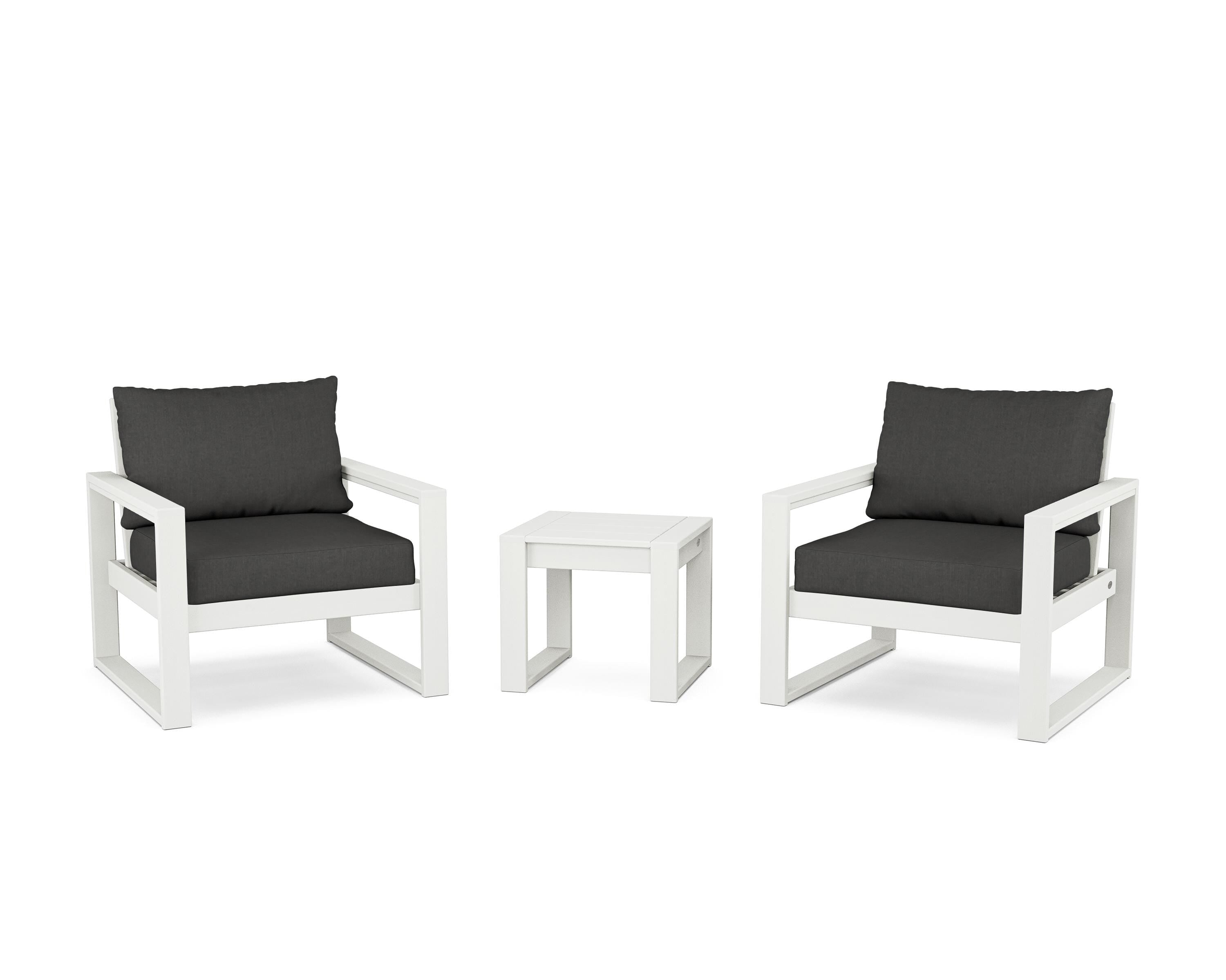 POLYWOOD® EDGE Sectional 3-Piece Deep Seating Set in Vintage White / Spectrum Carbon
