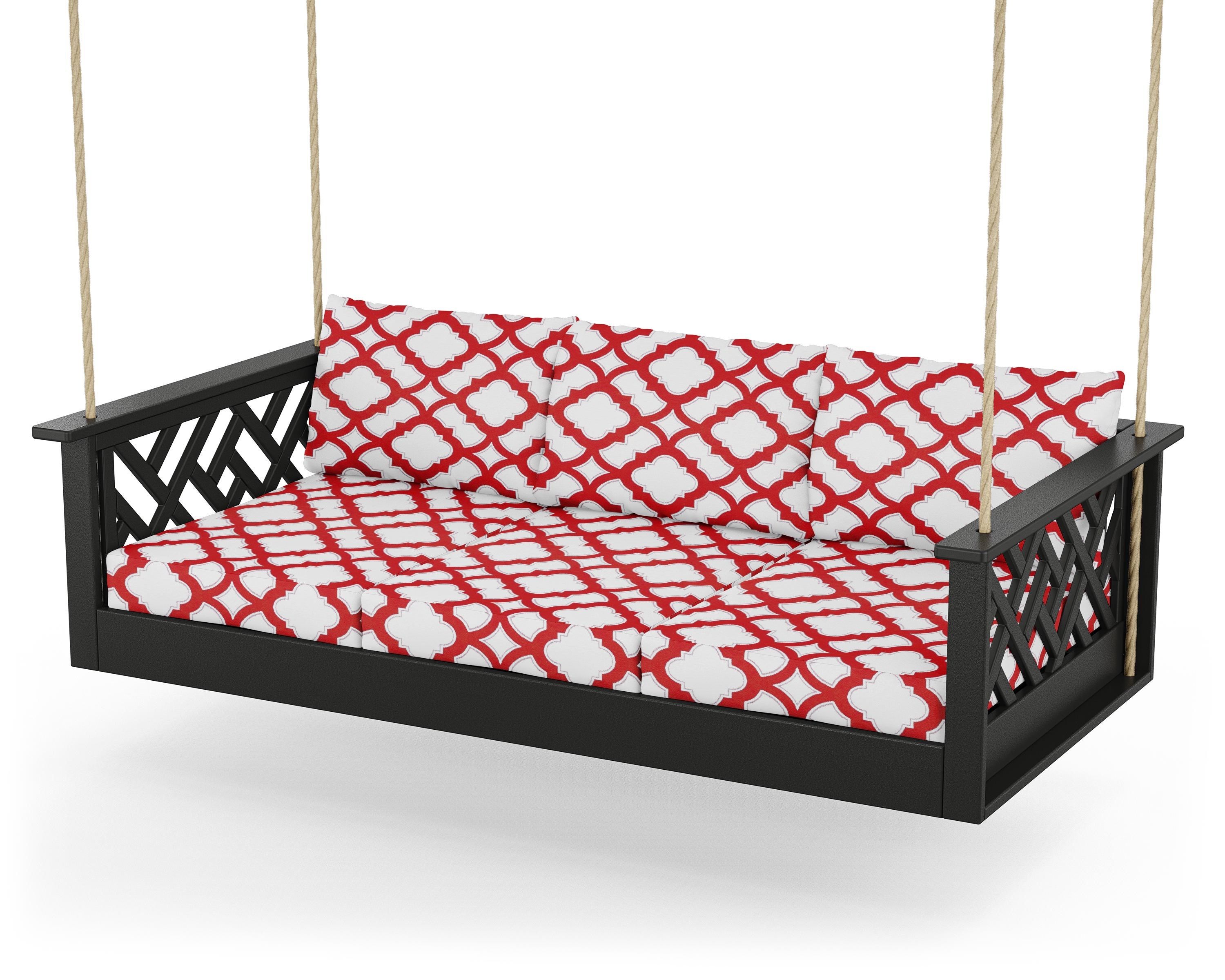 POLYWOOD® Chippendale Daybed Swing in Black / Trellis Crimson