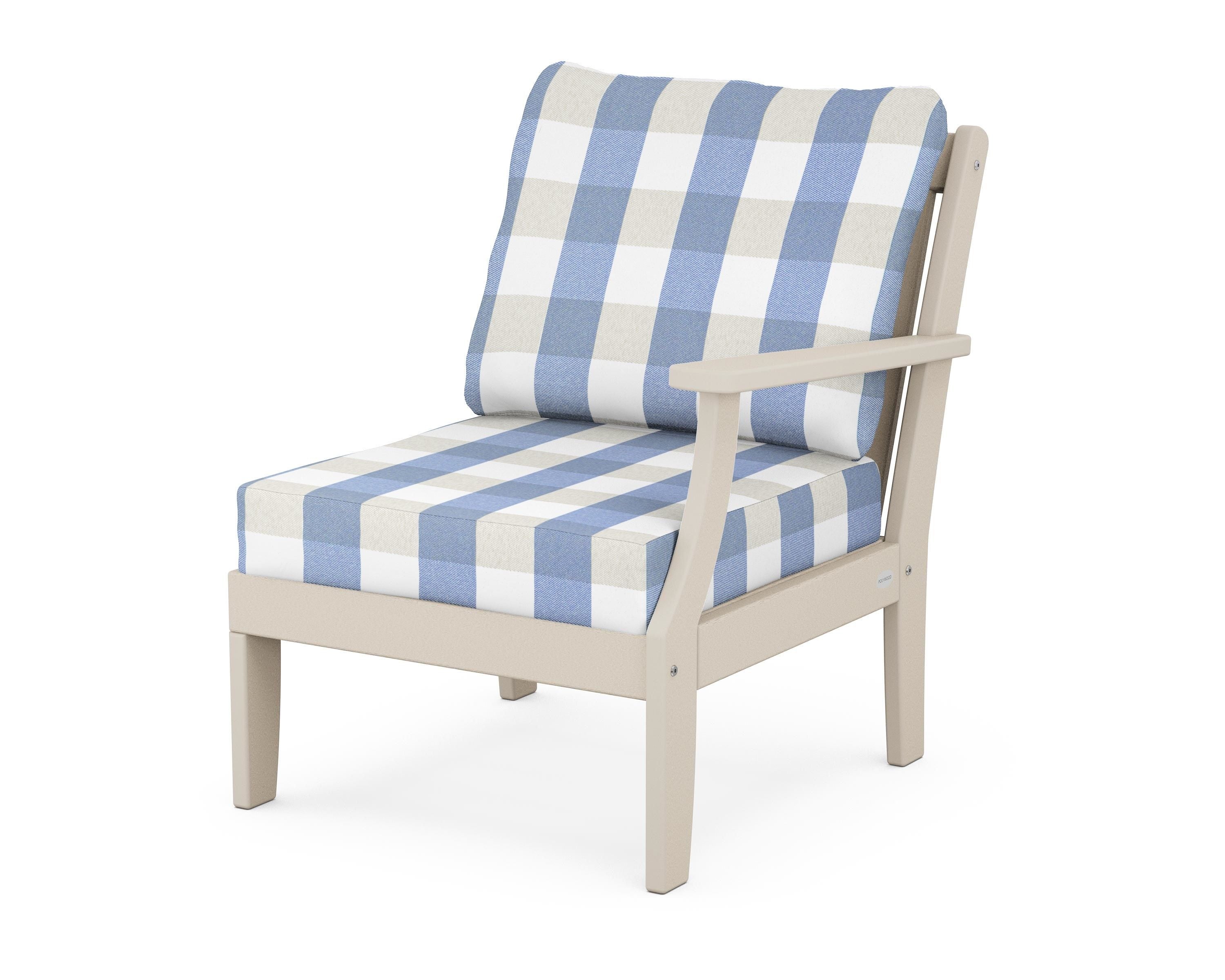 POLYWOOD® Braxton Modular Right Arm Chair in Sand / Buffalo Plaid Sky Blue