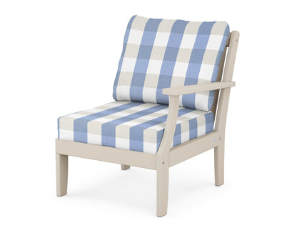 POLYWOOD® Braxton Modular Right Arm Chair in Sand / Buffalo Plaid Sky Blue