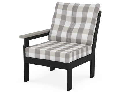 POLYWOOD® Vineyard Modular Left Arm Chair in Black / Driftwood / Buffalo Plaid Grey Mist