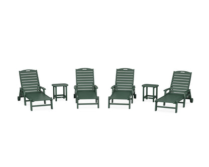POLYWOOD® Nautical Chaise 6-Piece Set with Arms & Wheels in Green