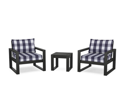 POLYWOOD® EDGE Sectional 3-Piece Deep Seating Set in Black / Buffalo Plaid Navy