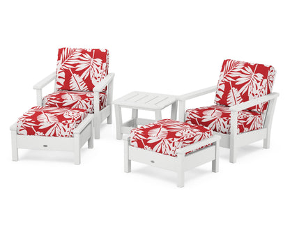 POLYWOOD® Harbour 5-Piece Deep Seating Chair Set in White / Leaf Crimson