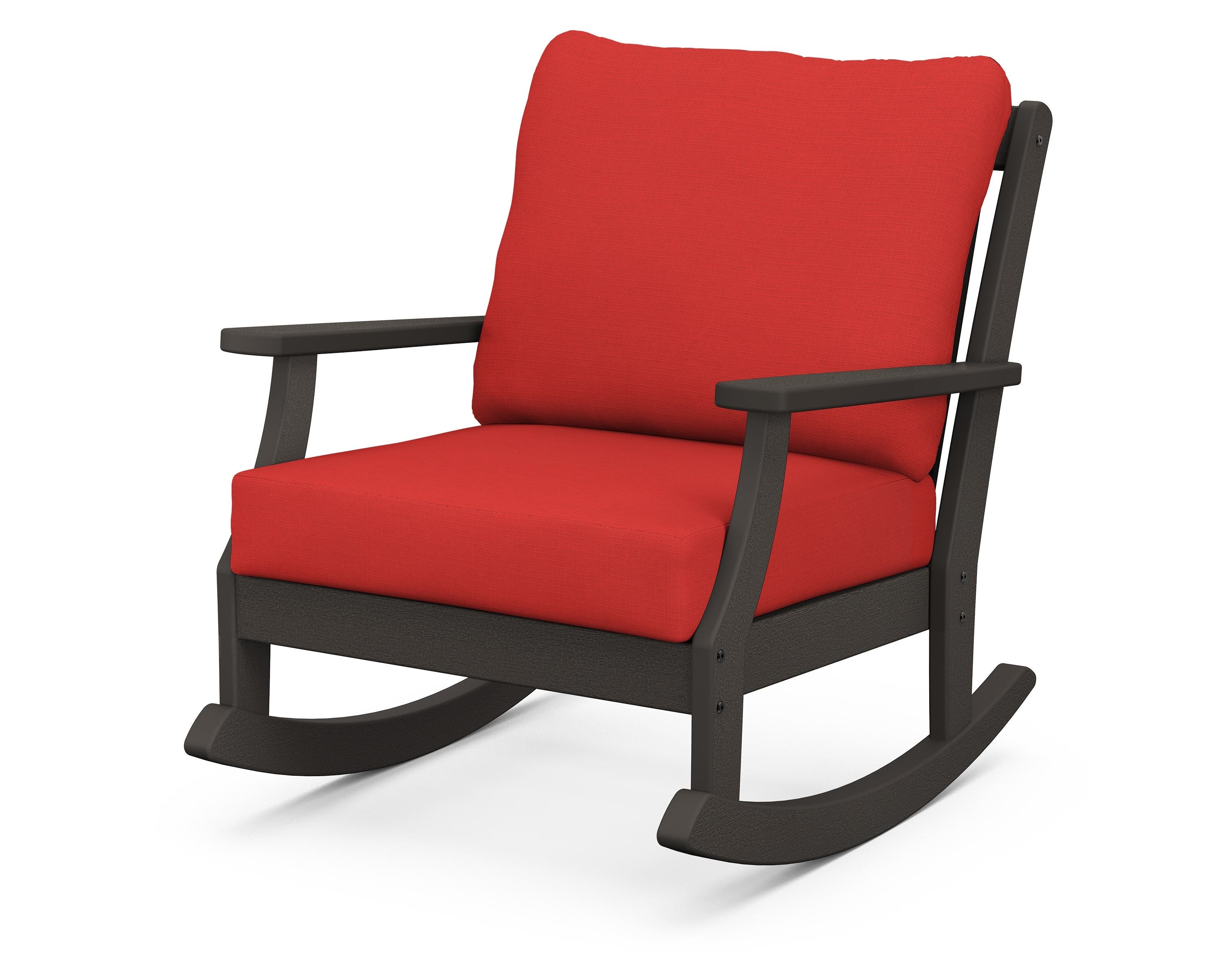 POLYWOOD® Braxton Deep Seating Rocking Chair in Vintage Coffee / Crimson Linen