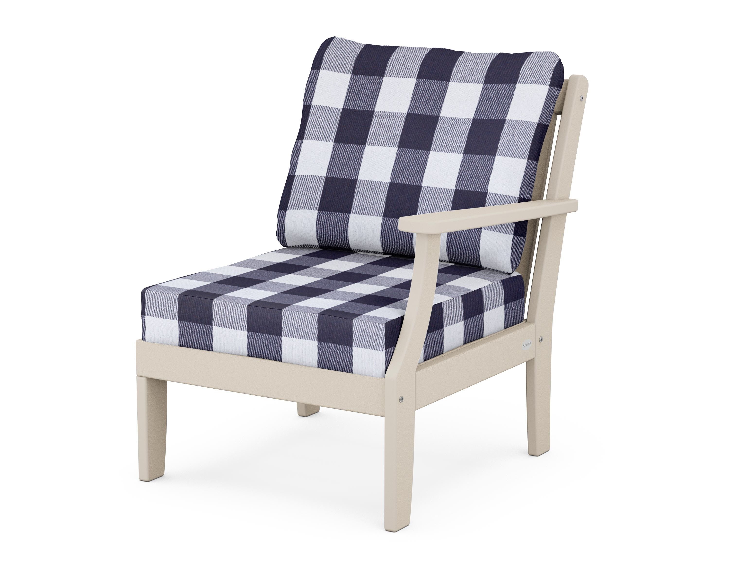 POLYWOOD® Braxton Modular Right Arm Chair in Sand / Buffalo Plaid Navy