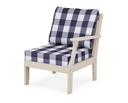 POLYWOOD® Braxton Modular Right Arm Chair in Sand / Buffalo Plaid Navy