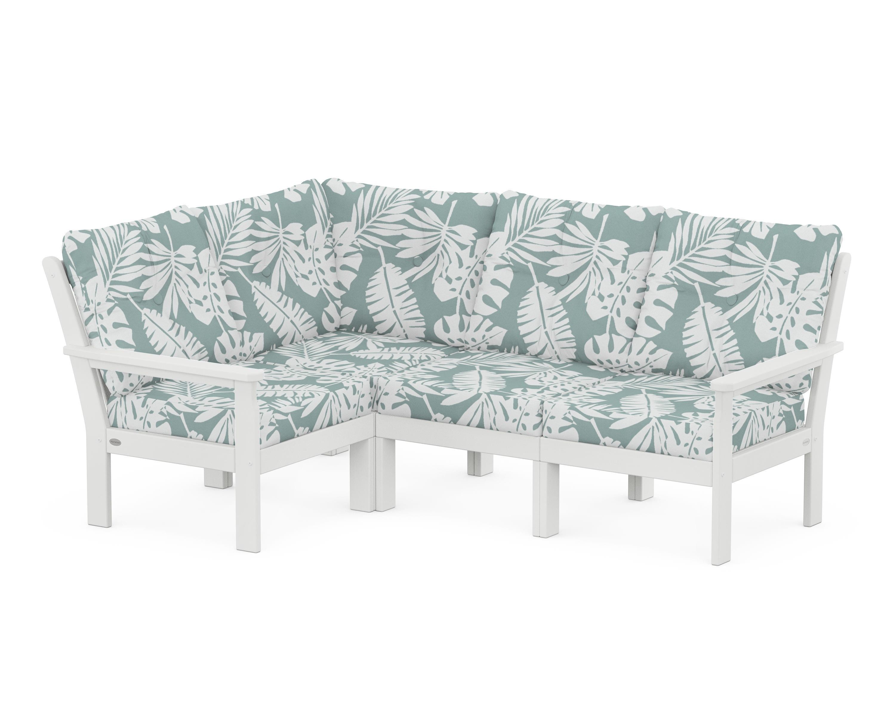 POLYWOOD® Vineyard 4-Piece Sectional in White / Leaf Glacier Spa