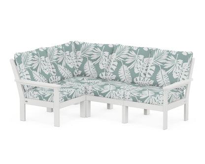 POLYWOOD® Vineyard 4-Piece Sectional in White / Leaf Glacier Spa