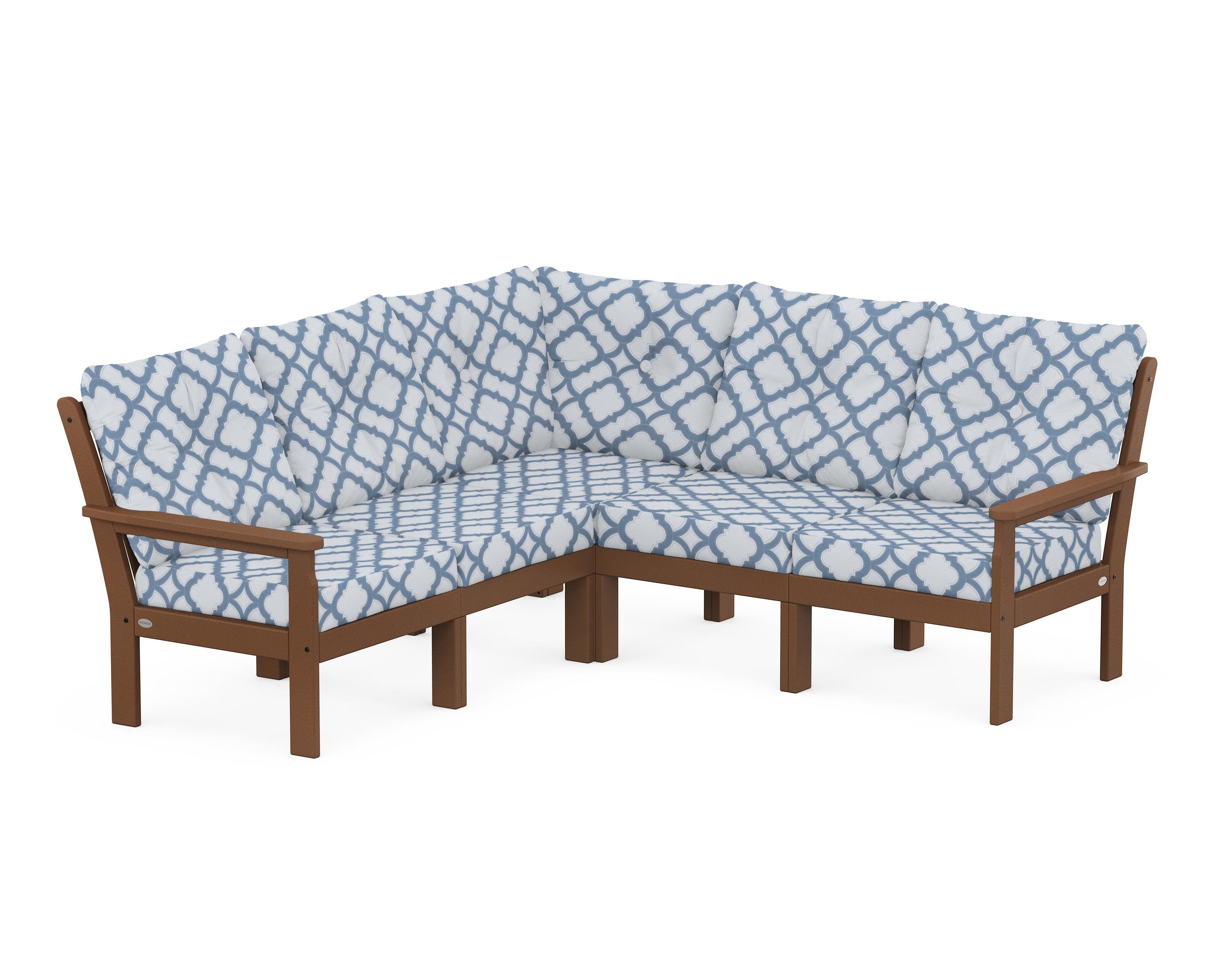 POLYWOOD® Vineyard 5-Piece Sectional in Teak / Trellis Sky Blue