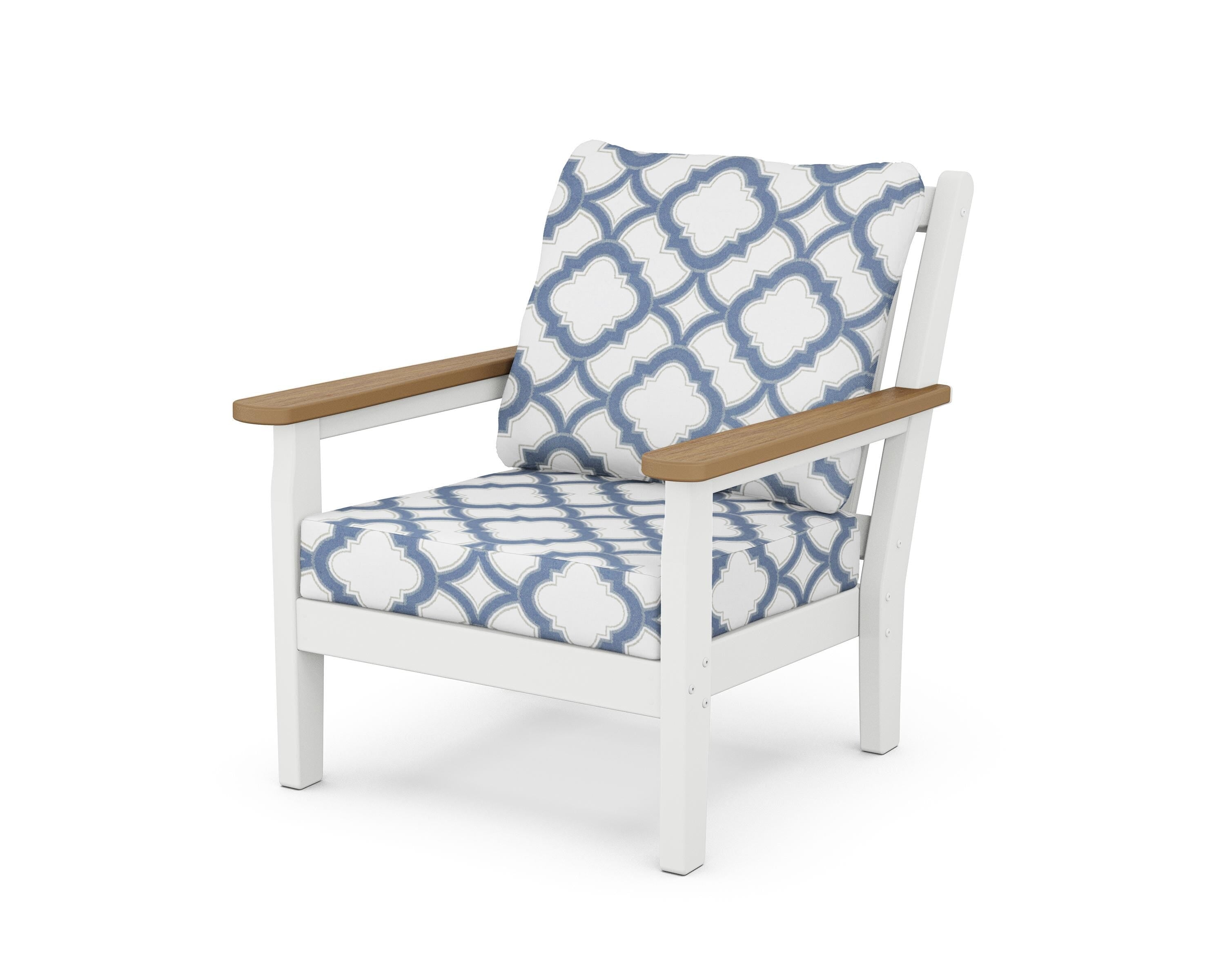 POLYWOOD® Chippendale Deep Seating Chair in White / Natural / Trellis Sky Blue