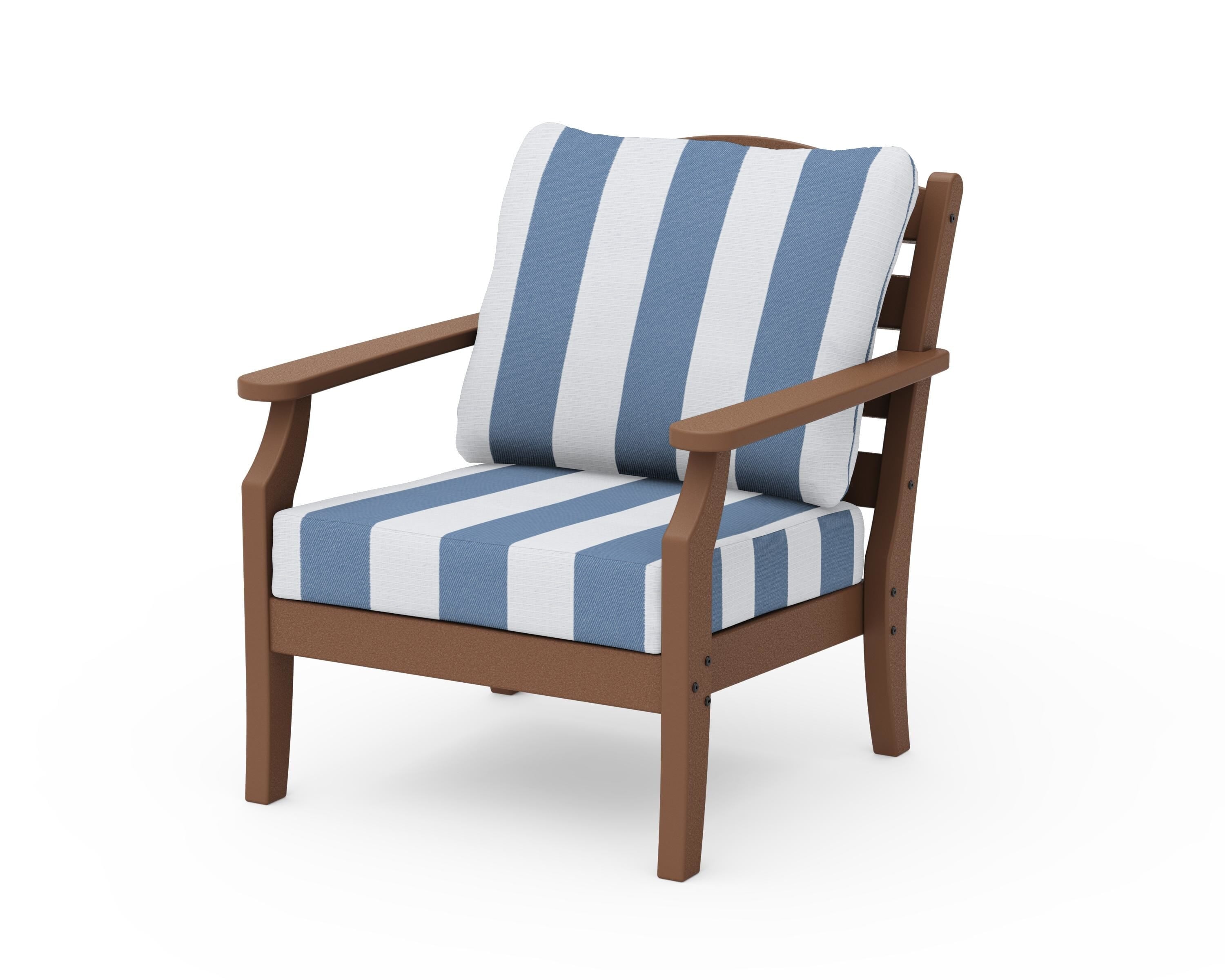 Draper James™ by  POLYWOOD® Savannah Deep Seating Chair in Teak / Cabana Stripe Sky Blue