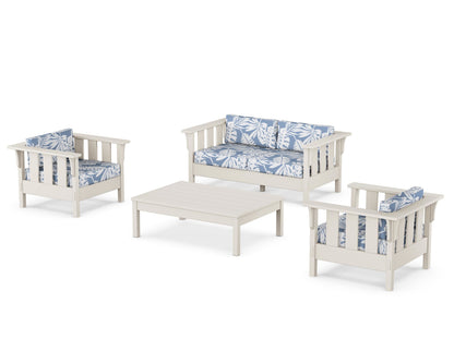 Martha Stewart by POLYWOOD® Acadia 4-Piece Deep Seating Set with Loveseat in Sand / Leaf Sky Blue
