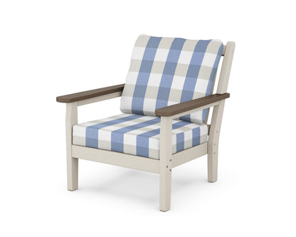 POLYWOOD® Chippendale Deep Seating Chair in Sand / Kona / Buffalo Plaid Sky Blue