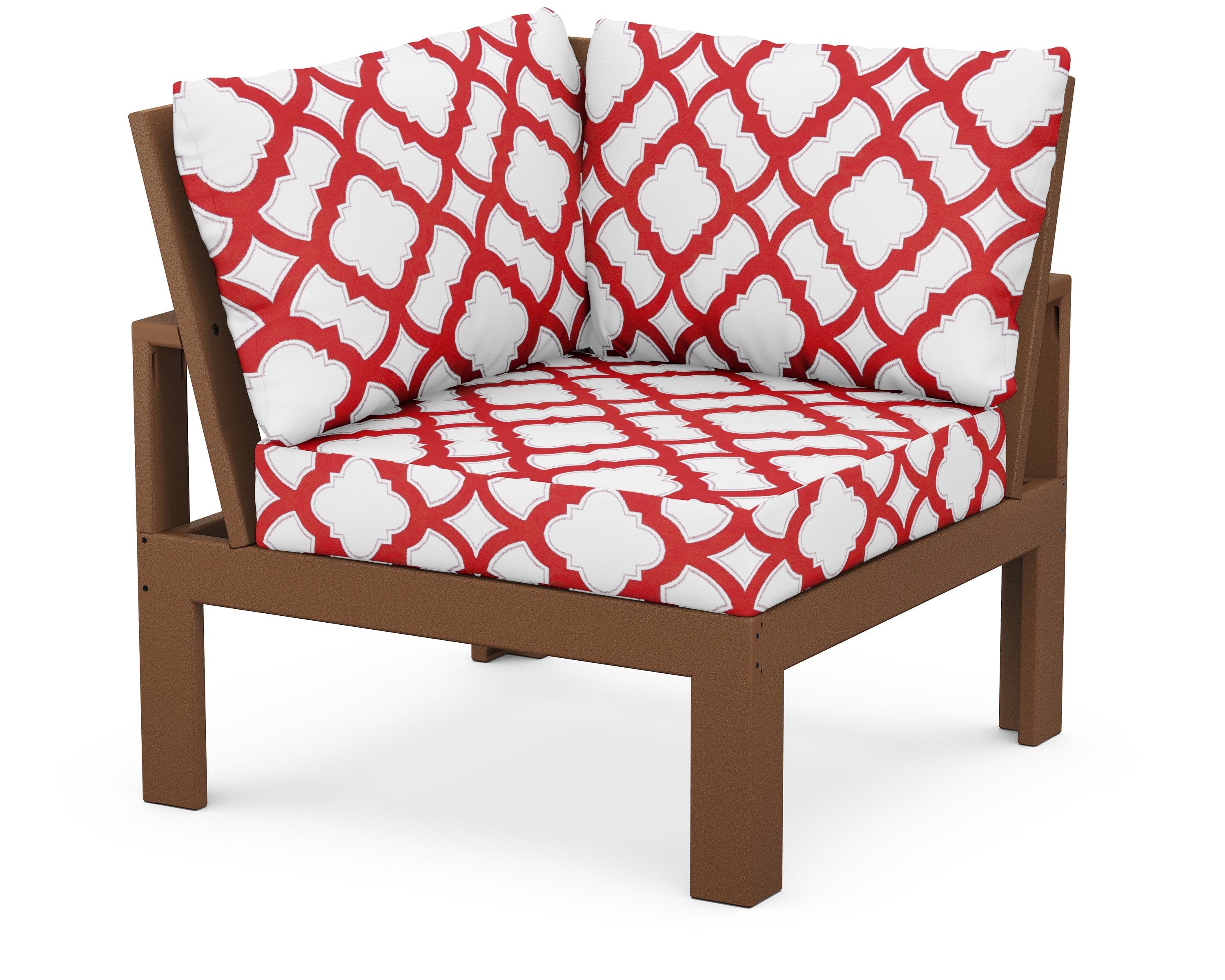 Unbranded Modular Corner Chair in Teak / Trellis Crimson
