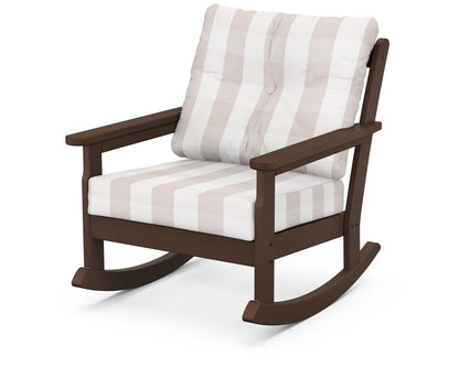 POLYWOOD® Vineyard Deep Seating Rocking Chair in Mahogany / Buffalo Plaid Dune Burlap