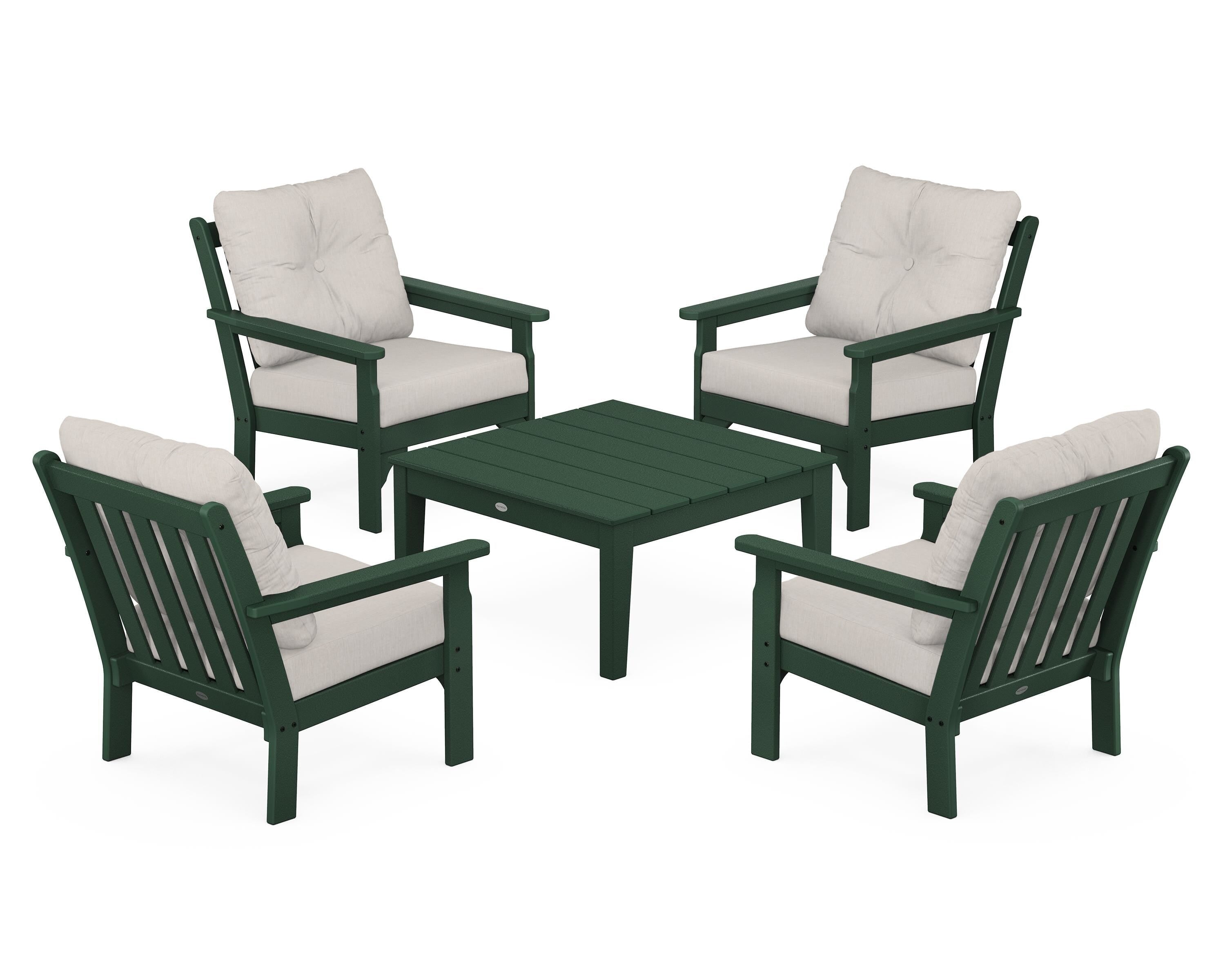 POLYWOOD® Vineyard 5-Piece Deep Seating Conversation Set in Green / Cast Ash