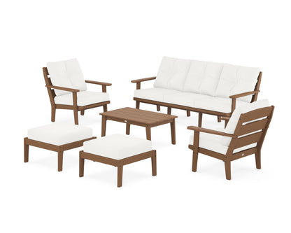 POLYWOOD® Lakeside 6-Piece Lounge Sofa Set in Teak / Natural Linen