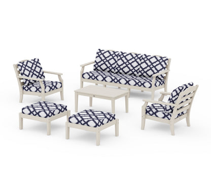 Draper James™ by  POLYWOOD® Savannah 6-Piece Lounge Sofa Set in Sand / Trellis Navy