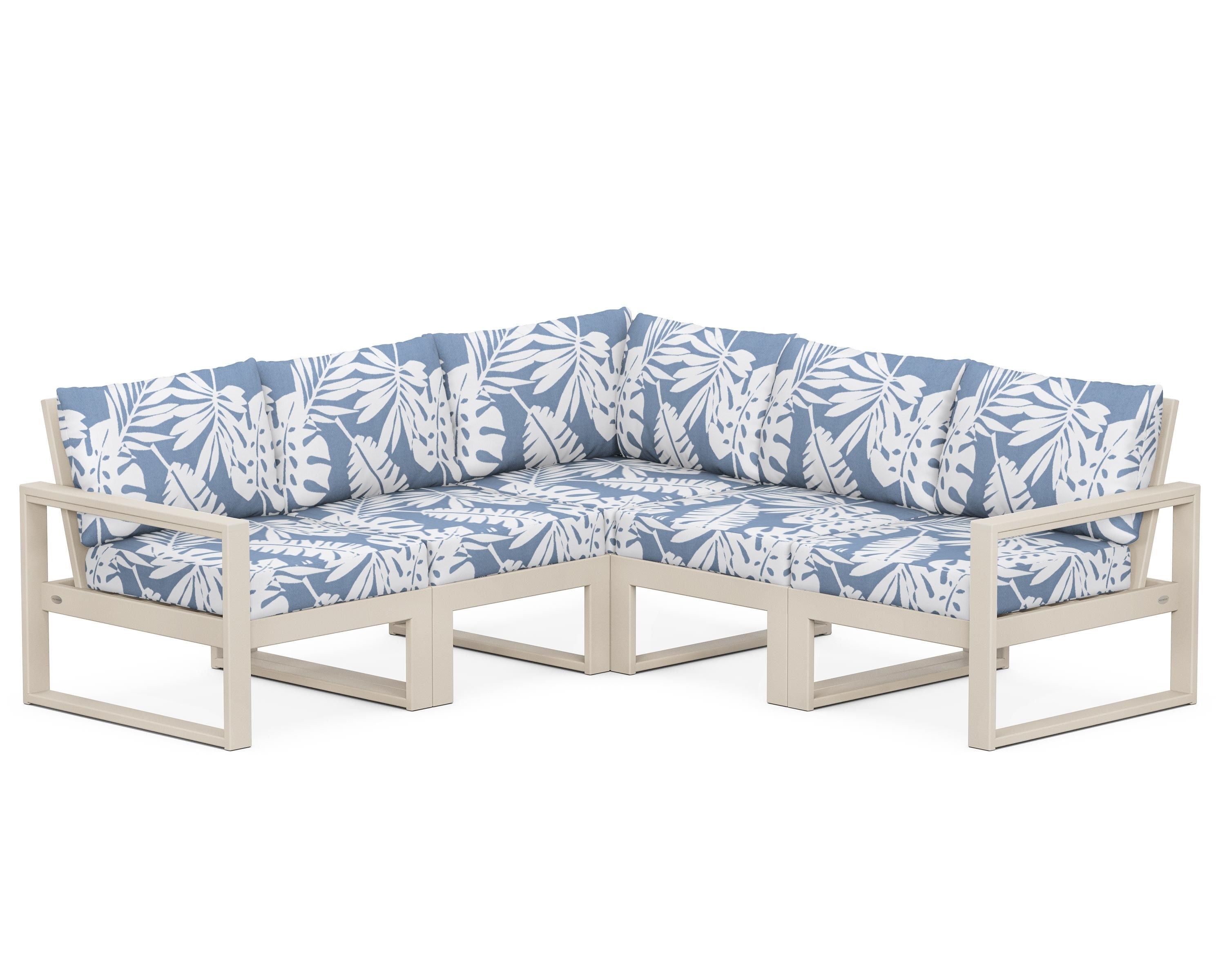 POLYWOOD® EDGE 5-Piece Modular Deep Seating Set in Sand / Leaf Sky Blue