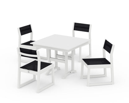 POLYWOOD® EDGE Sling Side Chair 5-Piece Farmhouse Dining Set in White / Black Sling