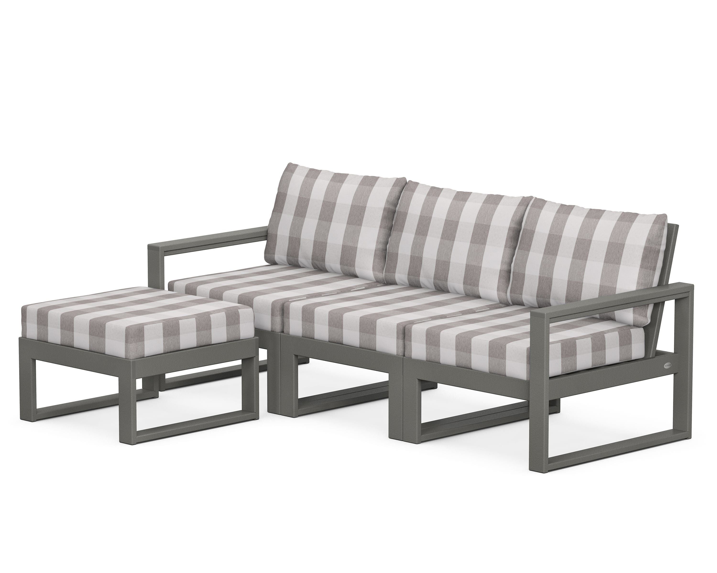 POLYWOOD® EDGE 4-Piece Modular Deep Seating Set with Ottoman in Slate Grey / Buffalo Plaid Grey Mist