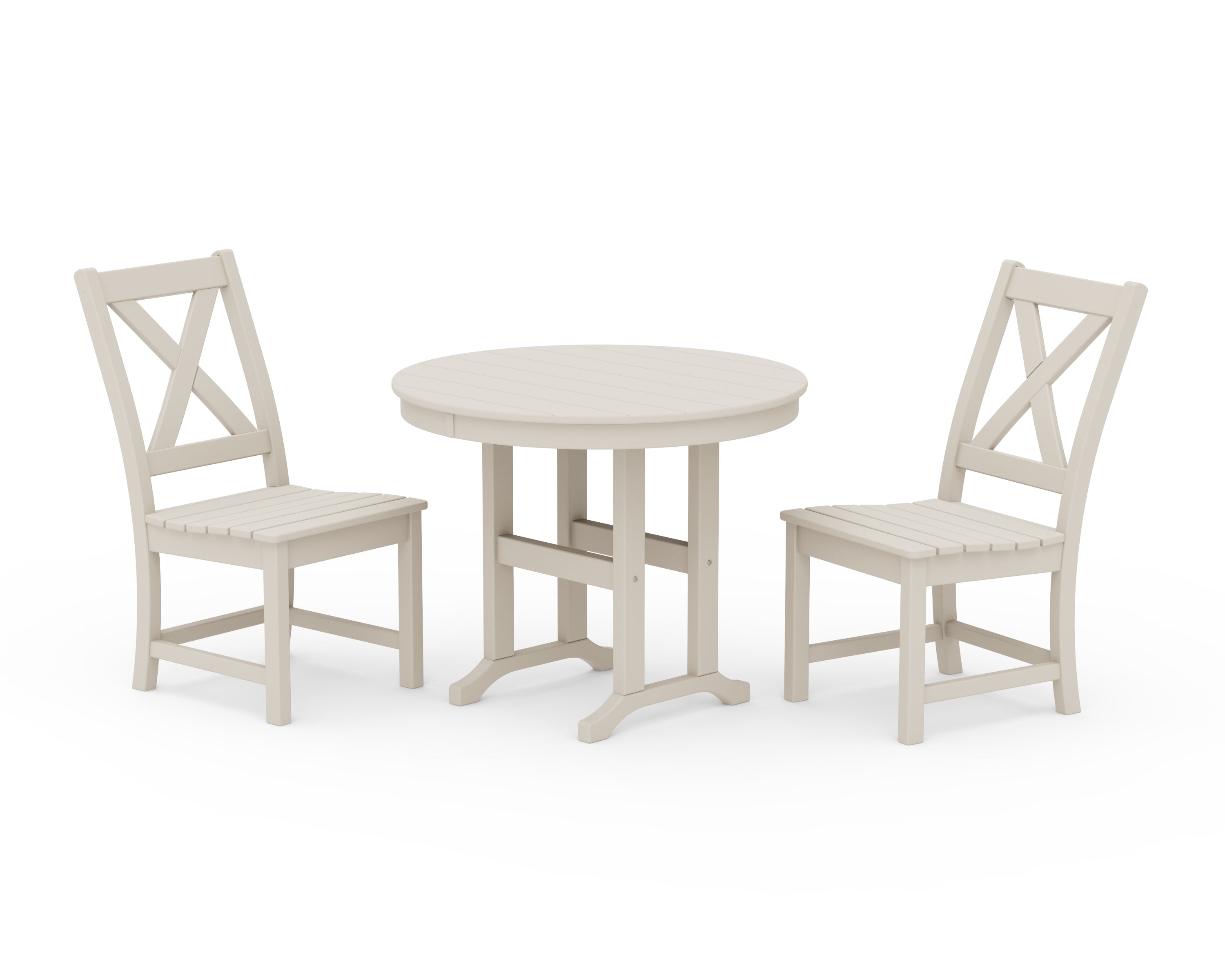 POLYWOOD® Braxton Side Chair 3-Piece Round Dining Set in Sand