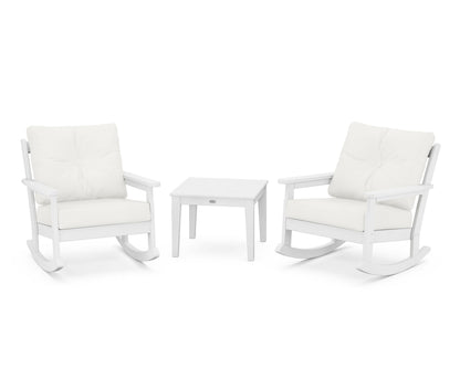 POLYWOOD® Vineyard 3-Piece Deep Seating Rocker Set in White / Natural Linen