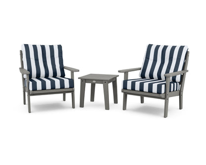 POLYWOOD® Lakeside 3-Piece Deep Seating Chair Set in Slate Grey / Cabana Stripe Marine Indigo