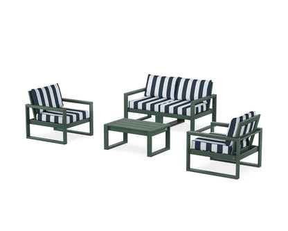 POLYWOOD® EDGE Sectional 4-Piece Deep Seating Set with Loveseat in Green / Cabana Stripe Marine Indigo