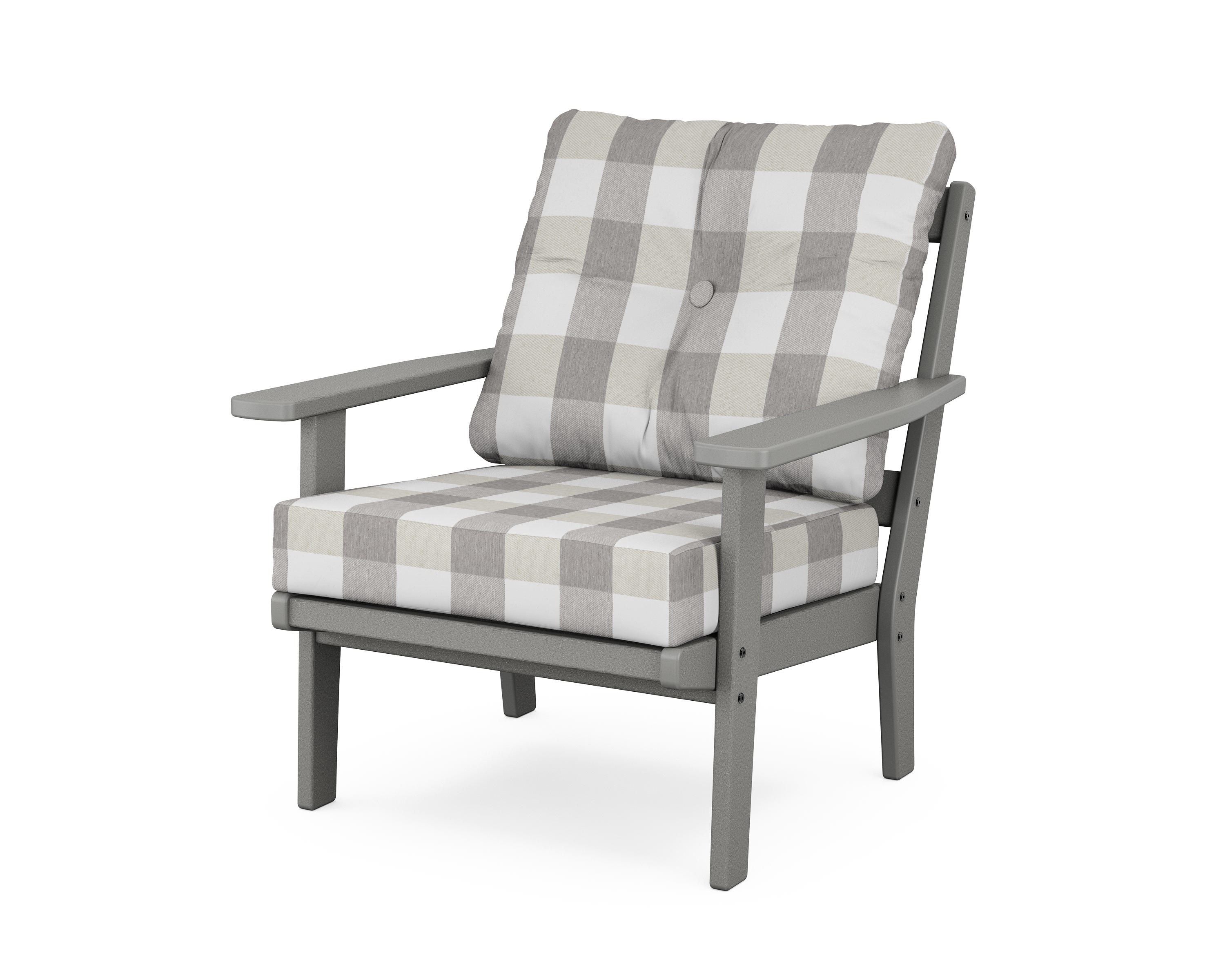 POLYWOOD® Oxford Deep Seating Chair in Slate Grey / Buffalo Plaid Grey Mist
