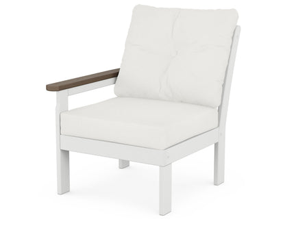 POLYWOOD® Vineyard Modular Left Arm Chair in White / Kona / Natural Linen