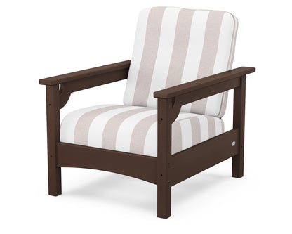 POLYWOOD® Club Chair in Mahogany / Cabana Stripe Dune Burlap