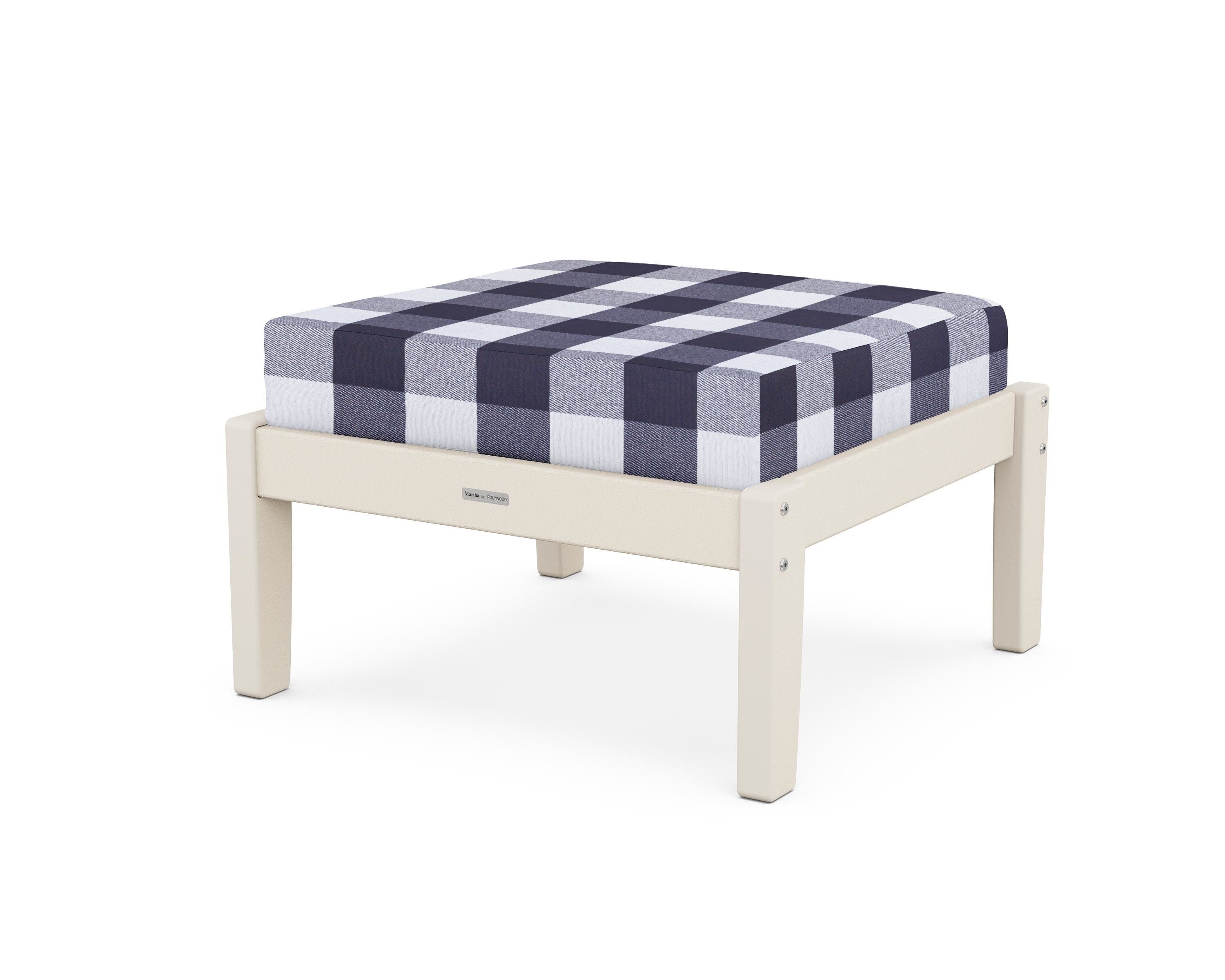 Martha Stewart by POLYWOOD® Chinoiserie Deep Seating Ottoman in Sand / Buffalo Plaid Navy