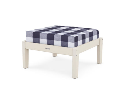 Martha Stewart by POLYWOOD® Chinoiserie Deep Seating Ottoman in Sand / Buffalo Plaid Navy