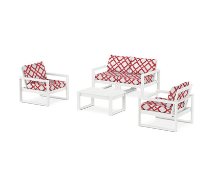 POLYWOOD® EDGE Sectional 4-Piece Deep Seating Set with Loveseat in White / Trellis Crimson