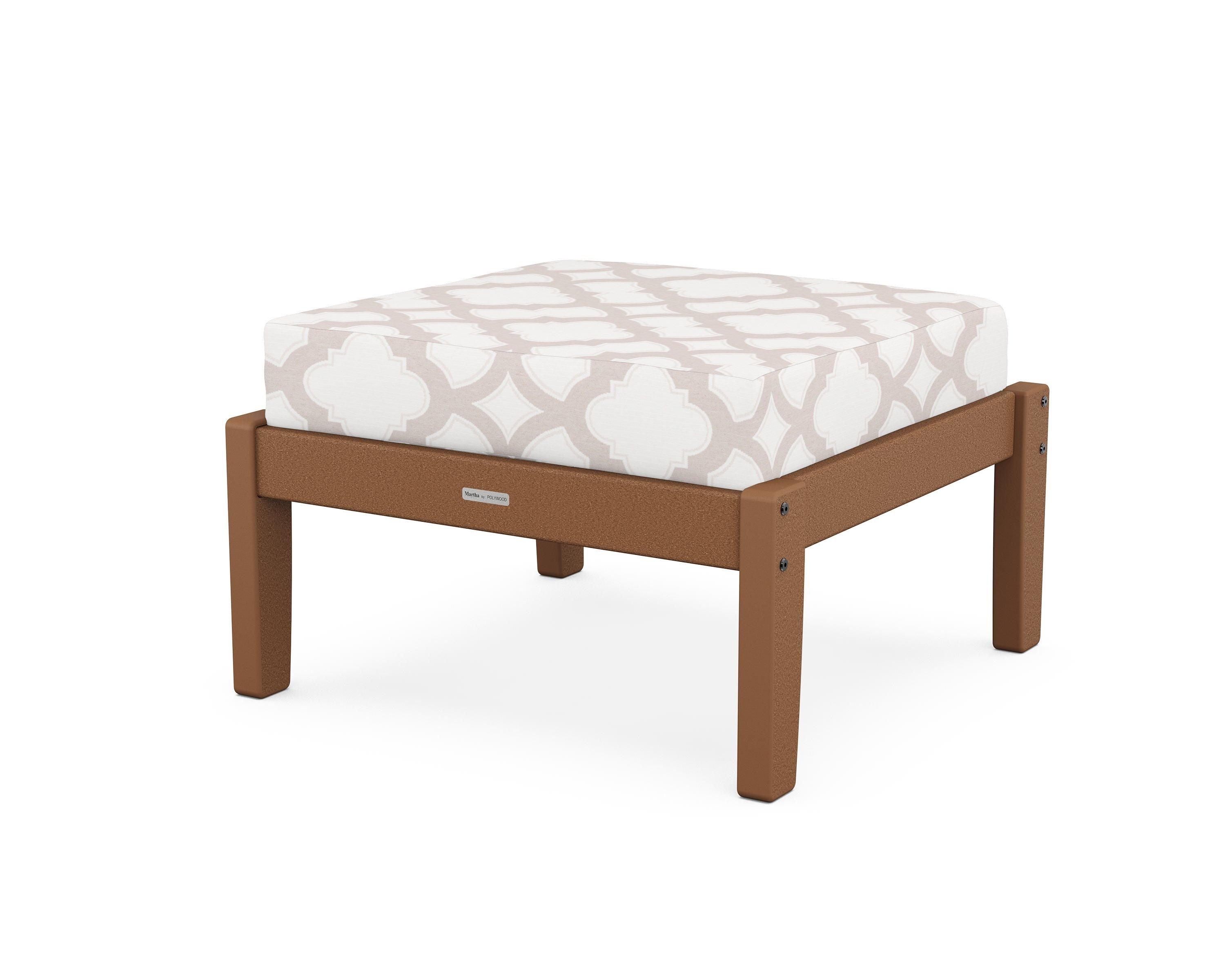 Martha Stewart by POLYWOOD® Chinoiserie Deep Seating Ottoman in Teak / Trellis Dune Burlap