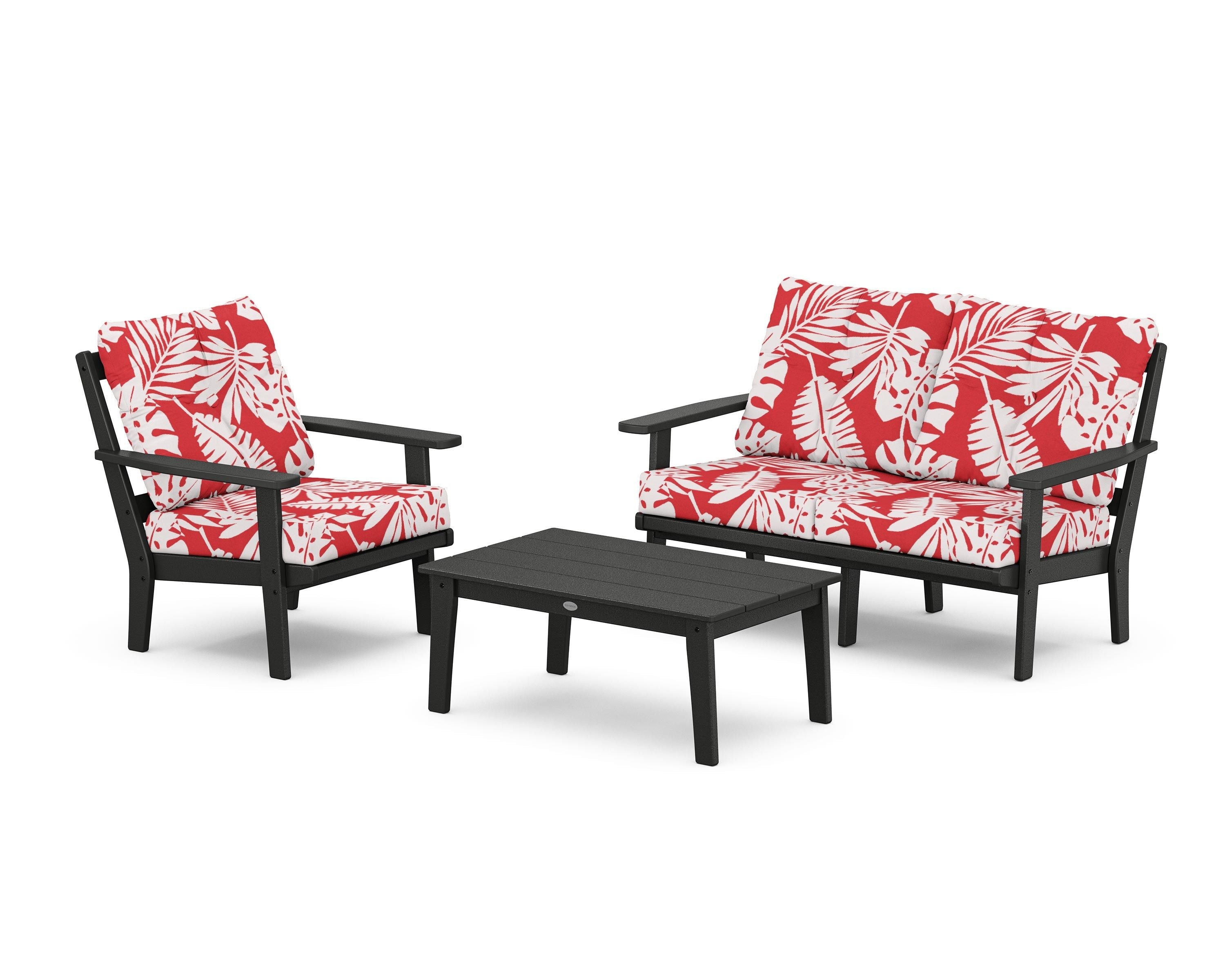 POLYWOOD® Oxford 3-Piece Deep Seating Set with Loveseat in Black / Leaf Crimson