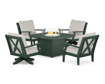 POLYWOOD® Braxton 5-Piece Deep Seating Set with Fire Table in Green / Cast Ash