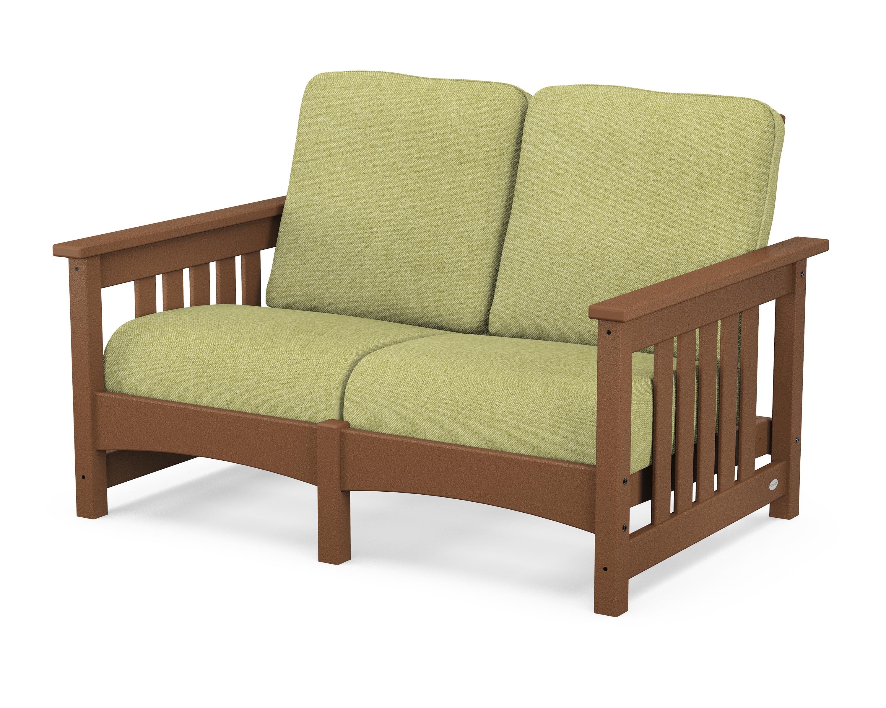 POLYWOOD® Club Mission Loveseat in Teak / Chartreuse Boucle