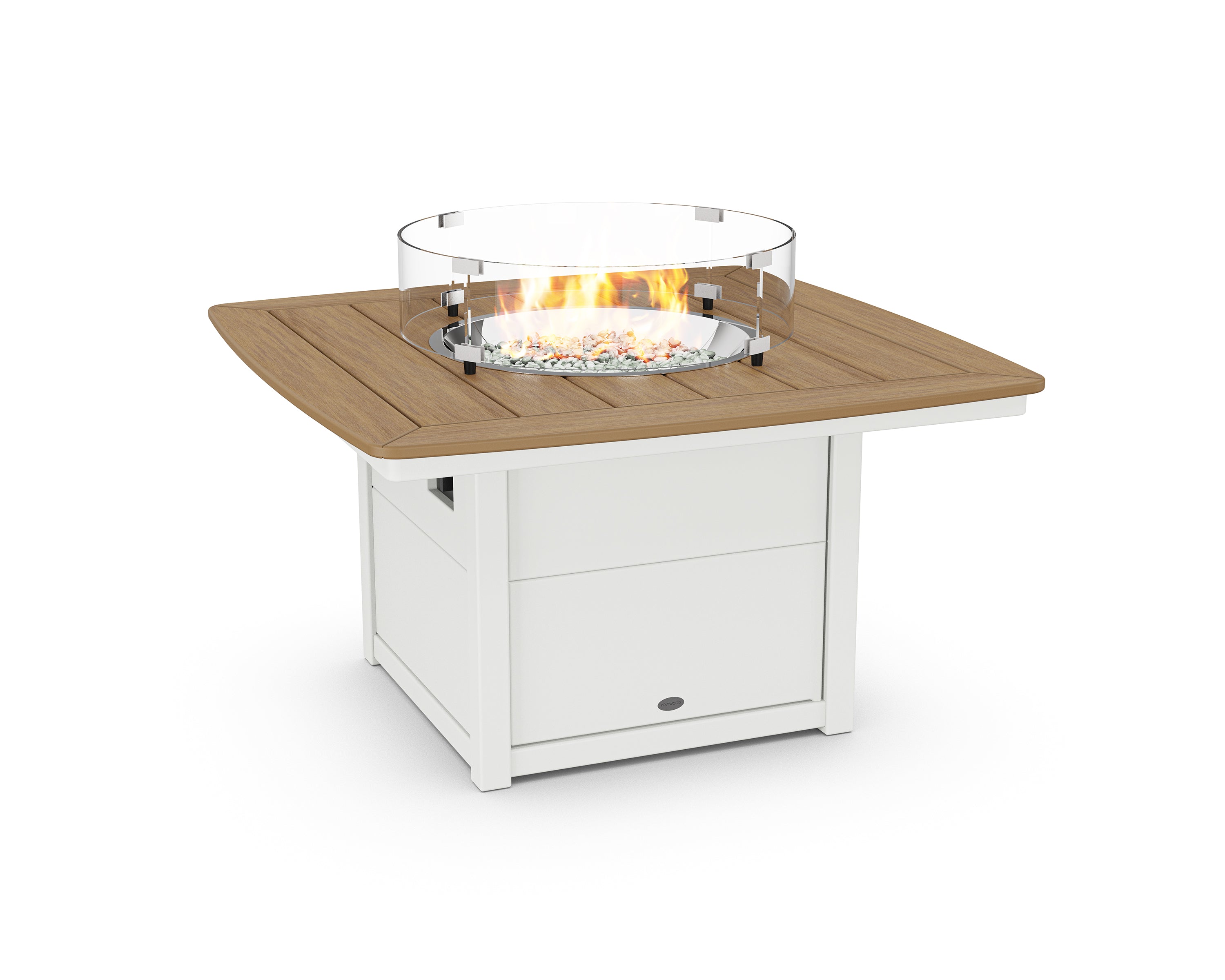 POLYWOOD® Nautical 42" Fire Pit Table in White / Natural