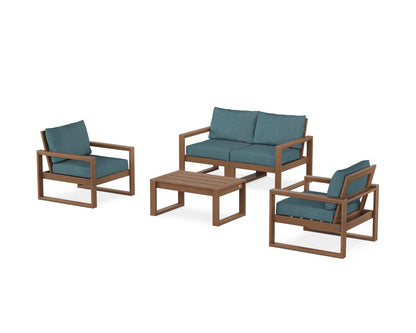 POLYWOOD® EDGE Sectional 4-Piece Deep Seating Set with Loveseat in Teak / Ocean Teal