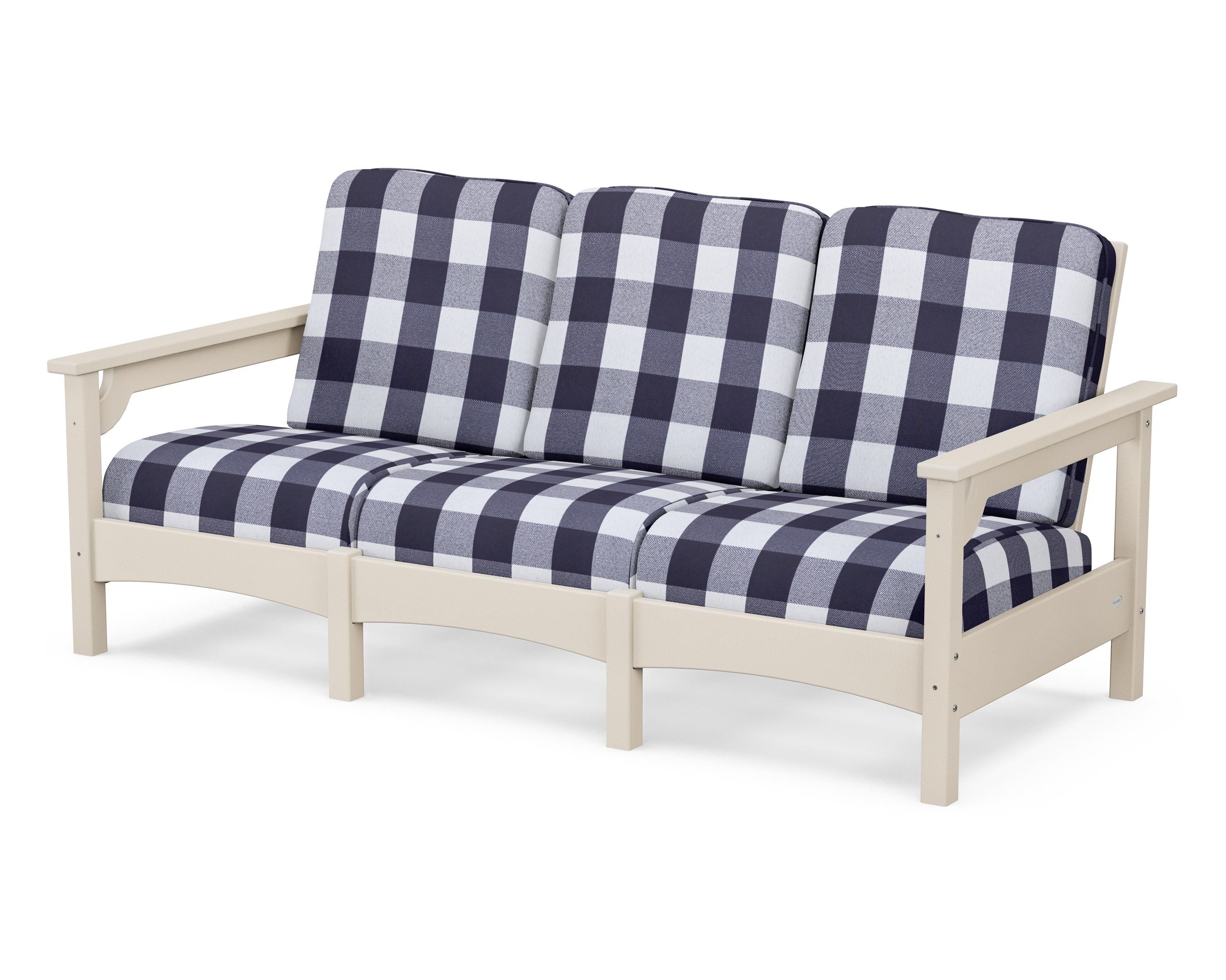 POLYWOOD® Club Sofa in Sand / Buffalo Plaid Navy