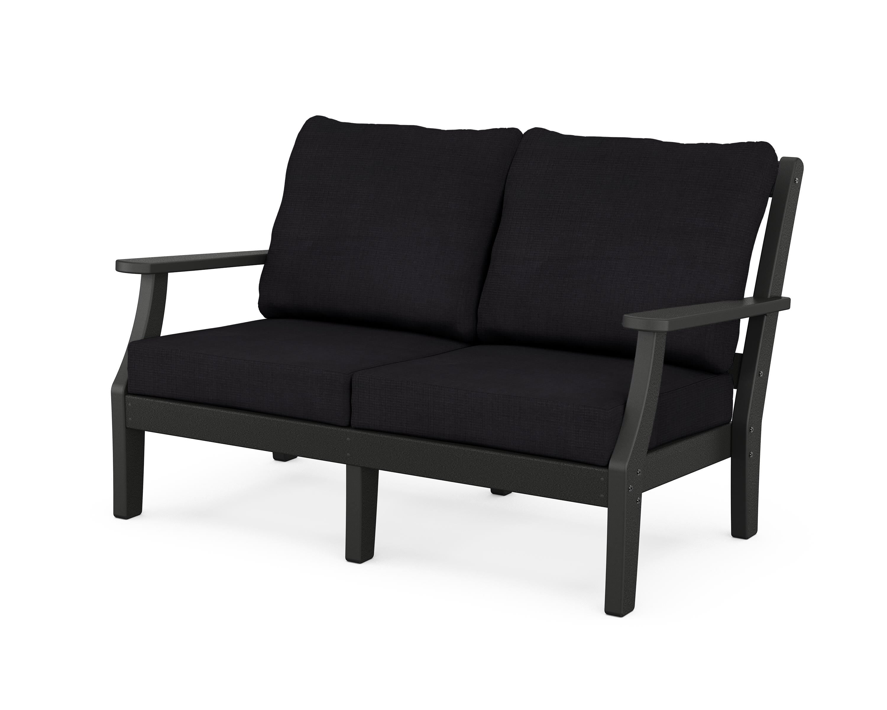 Martha Stewart by POLYWOOD® Chinoiserie Deep Seating Loveseat in Black / Midnight Linen