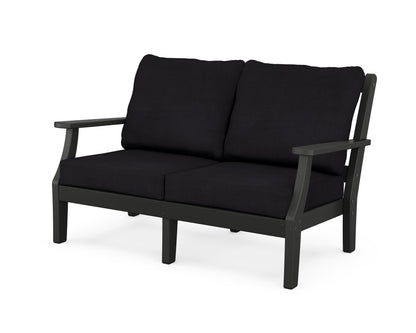 Martha Stewart by POLYWOOD® Chinoiserie Deep Seating Loveseat in Black / Midnight Linen