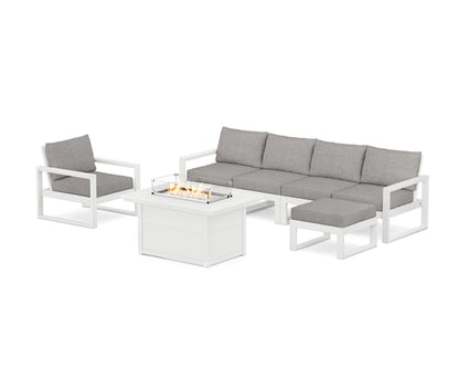 POLYWOOD® EDGE Sectional Lounge and Fire Pit Set in White / Grey Mist