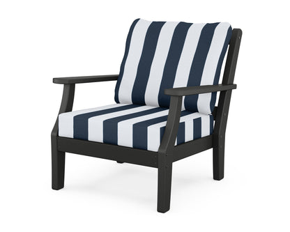 Martha Stewart by POLYWOOD® Chinoiserie Deep Seating Chair in Black / Cabana Stripe Marine Indigo