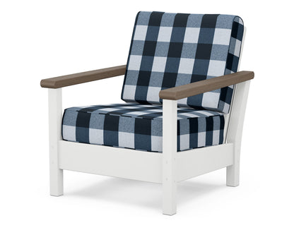 POLYWOOD® Harbour Deep Seating Chair in White / Kona / Buffalo Plaid Marine Indigo